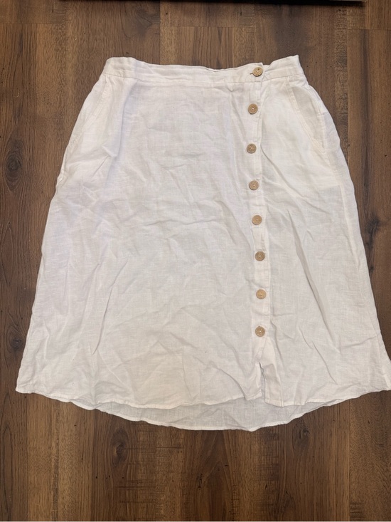 Cynthia Rowley Dresses & Skirts - Cynthia Rowley 100% Linen Midi‎ Skirt White Wood Buttons XL